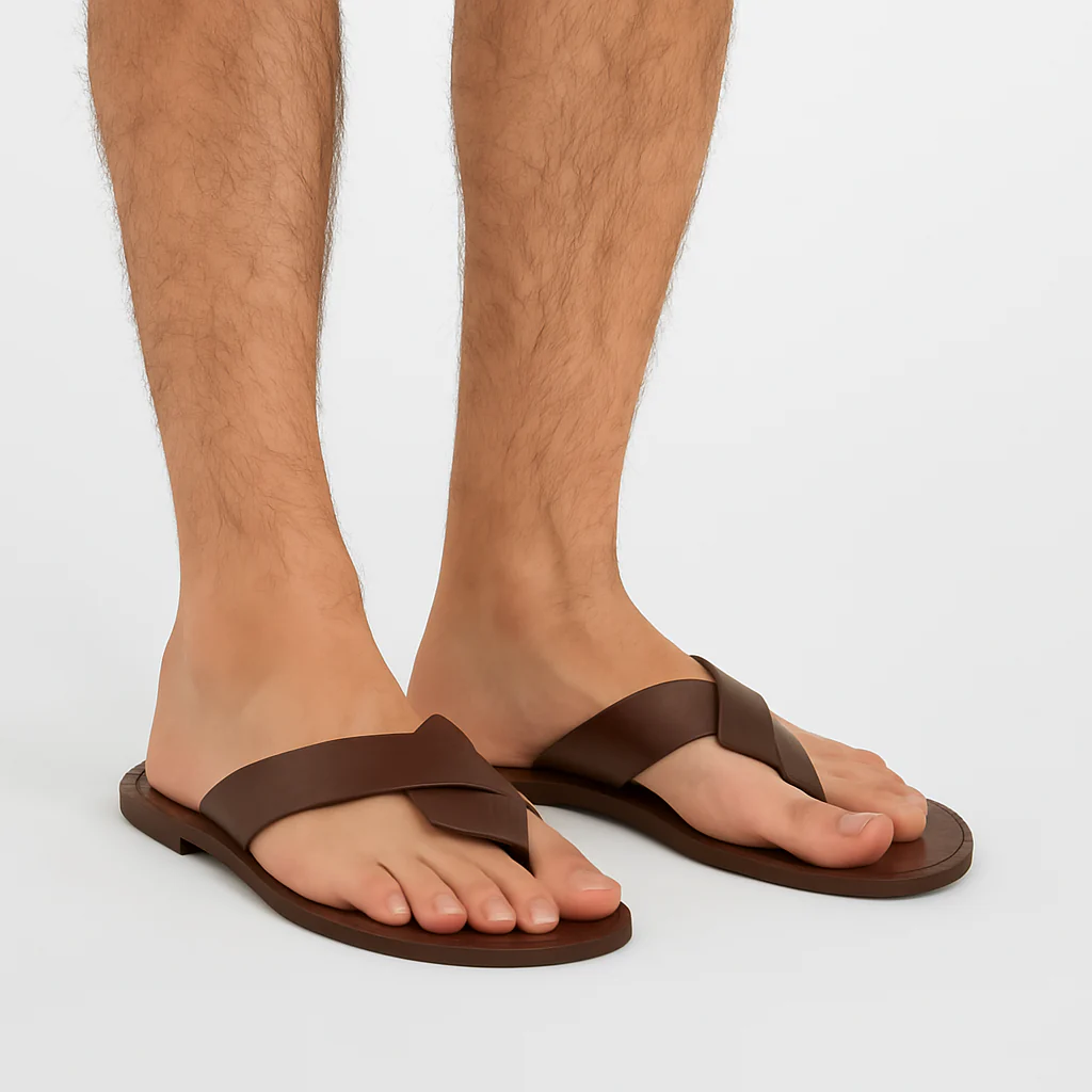 Brown Leather Gladiator Slipper for Men - Image 4