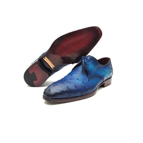 Derby Blucher Genuine Blue Leather Hand Painted Shoes - Image 3