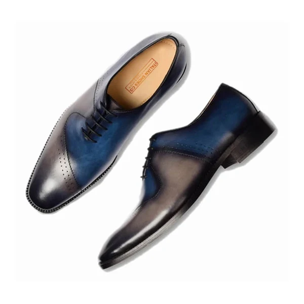 Dual-Shade Navy Brown Lace-Up Oxford Shoe - Image 3