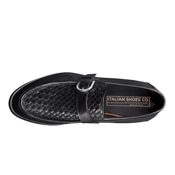 Single Buckle Black Leather Hand Crafted Loafer - Image 3