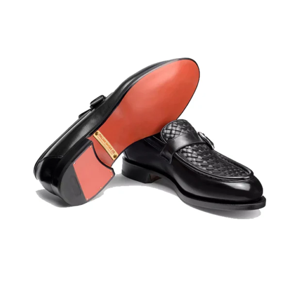 Single Buckle Black Leather Hand Crafted Loafer - Image 4