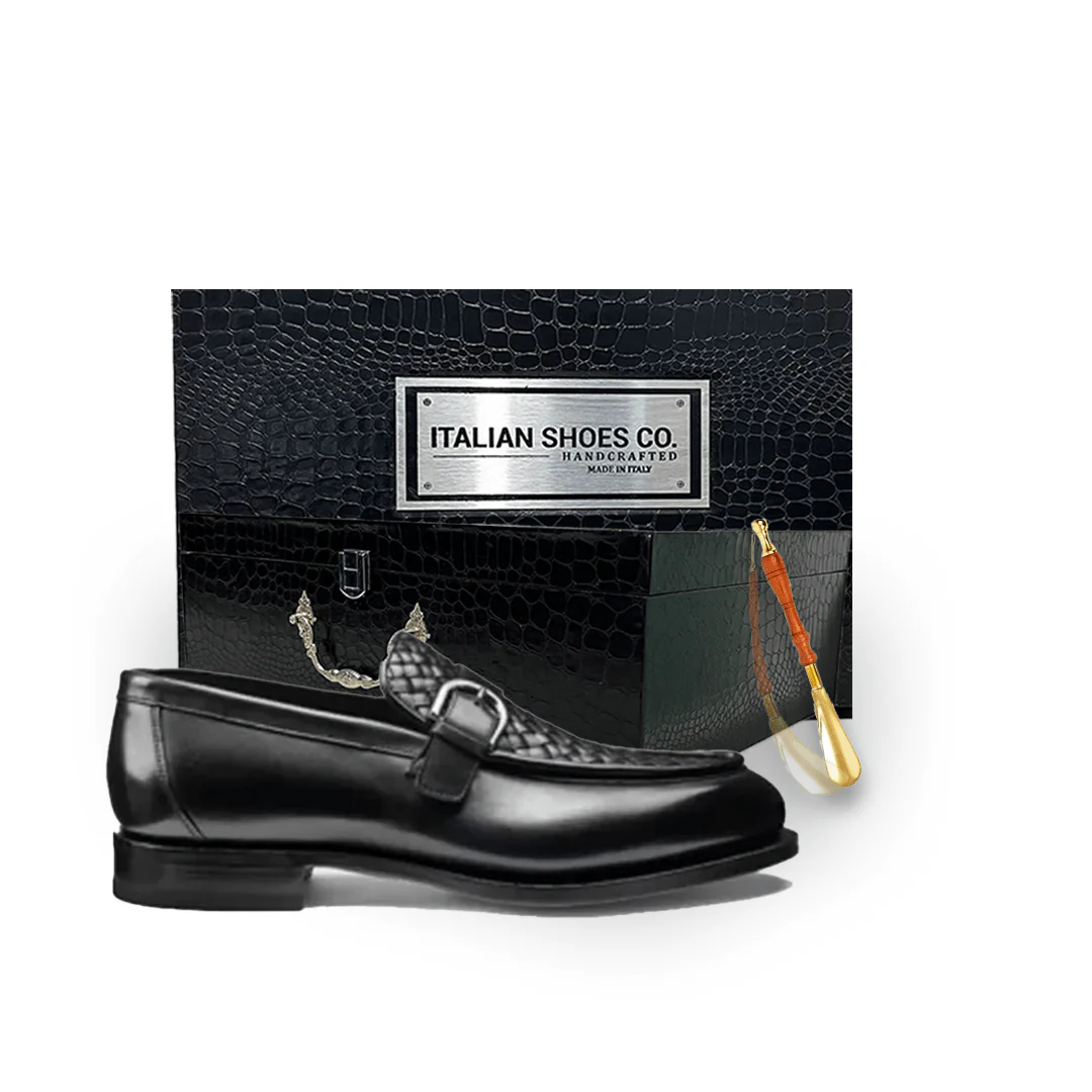 Single Buckle Black Leather Hand Crafted Loafer - Image 5