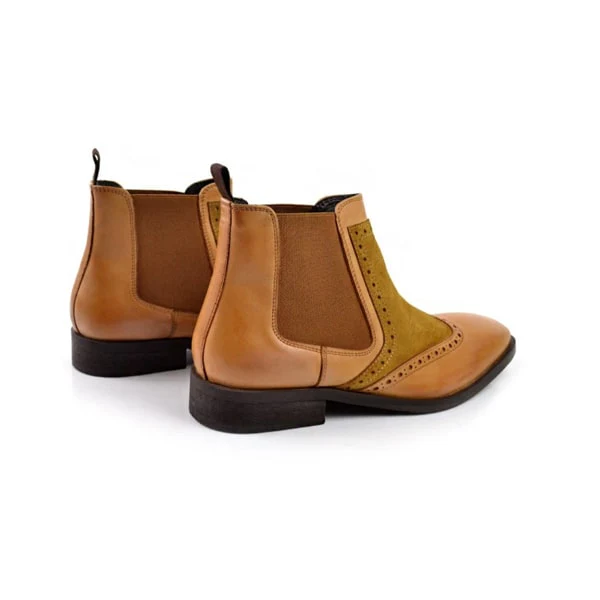 Wingtip Chelsea Ankle Beige Boots - Image 3