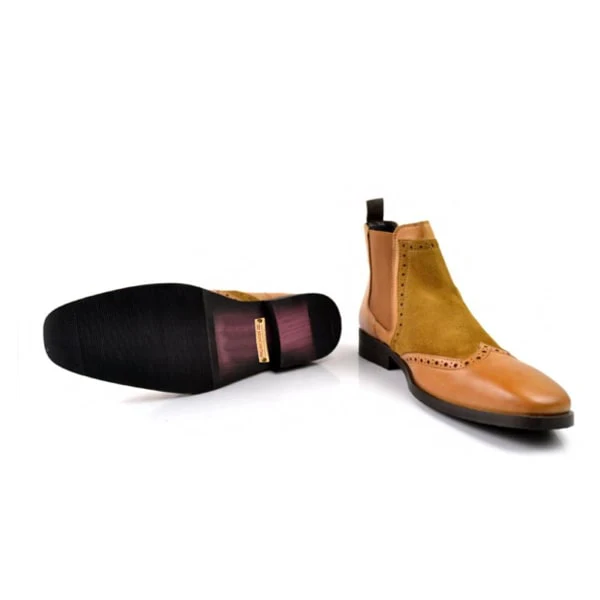 Wingtip Chelsea Ankle Beige Boots - Image 4