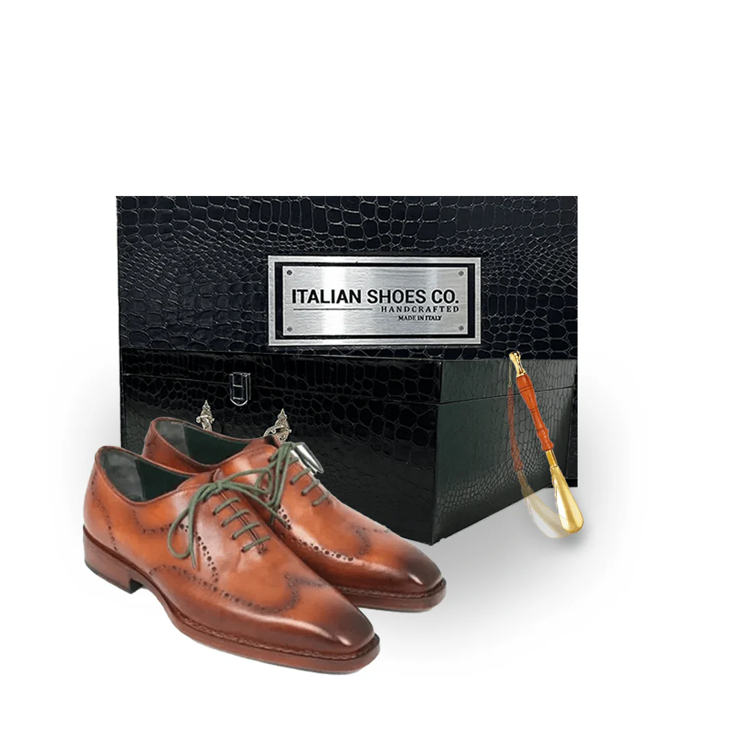 Wingtip Oxford Green Lace Up Brown Shoes - Image 4