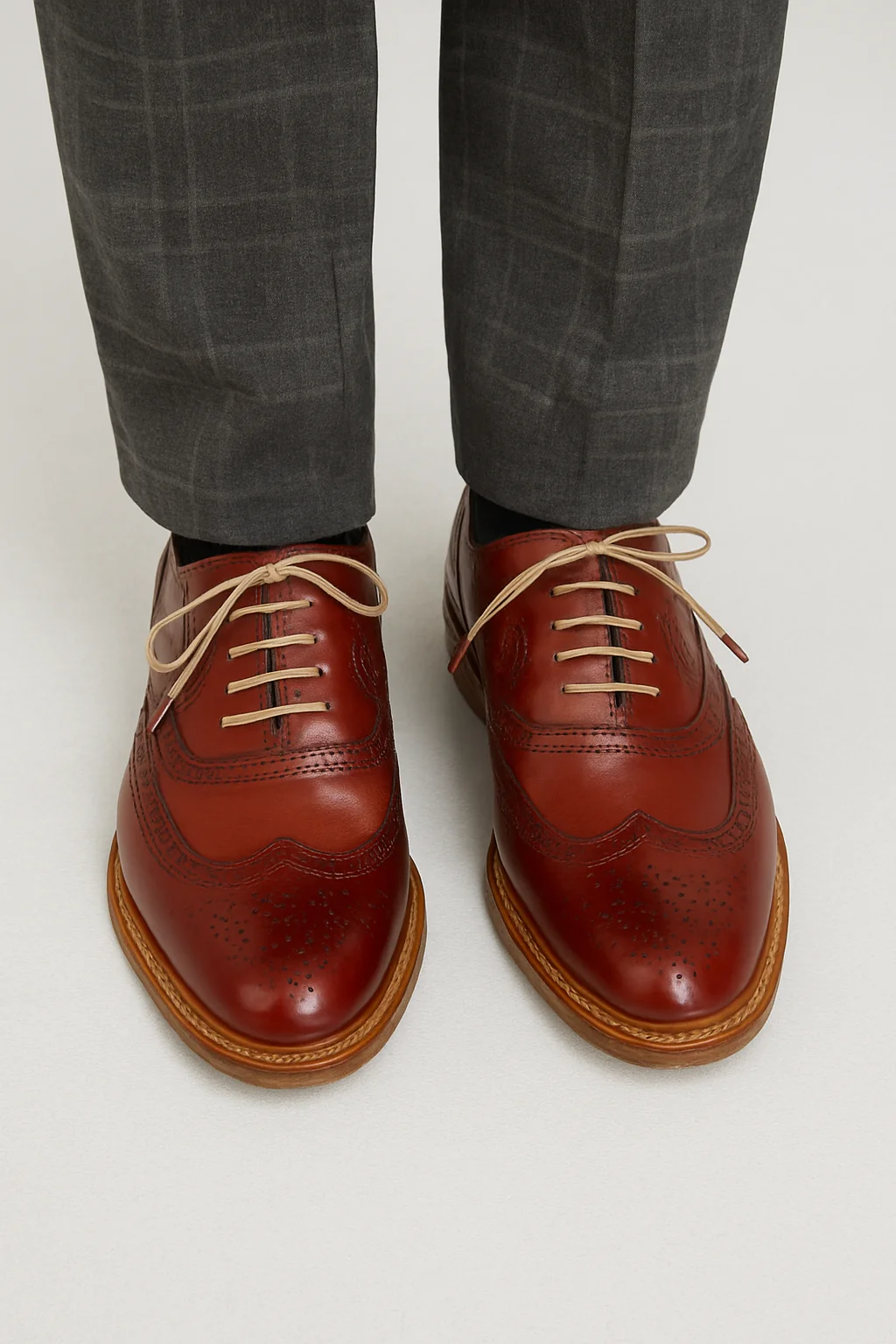 Wingtip Oxford Leather Lace Up Shoes - Image 6