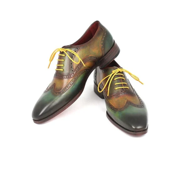 Wingtip Oxford with yellow Lace Up Italian Men Shoes - Image 3