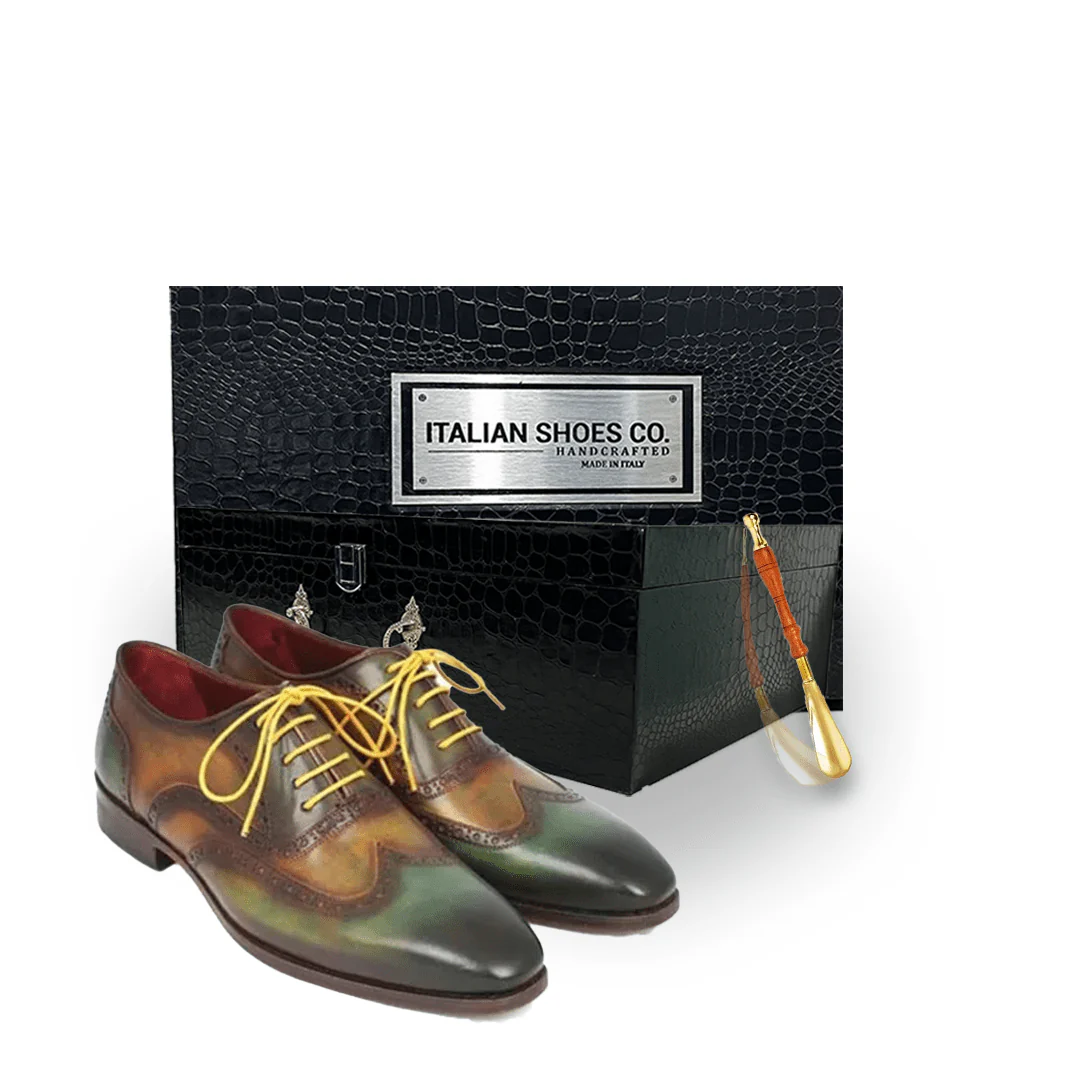 Wingtip Oxford with yellow Lace Up Italian Men Shoes - Image 4